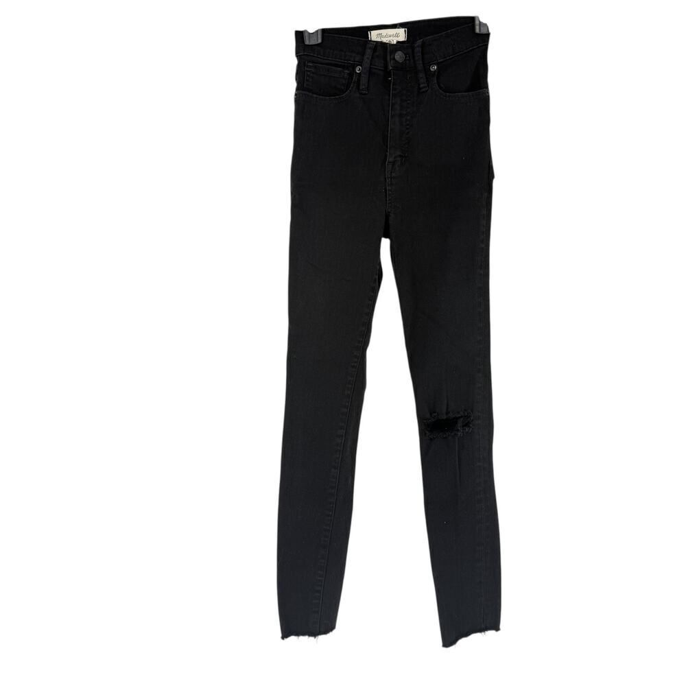 Madewell Jeans Size 24 Black Distressed Stretch 11 Inch High Rise Skinny Frayed